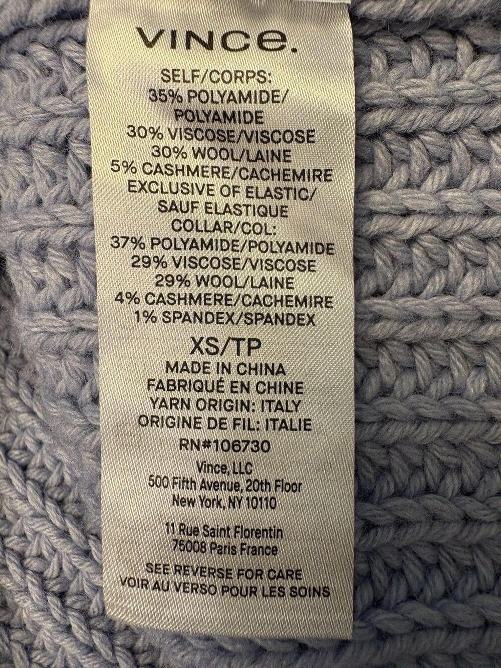 VINCE women Sky Granite Chunky Shaker Stitch Wool Cashmere Sweater size XS $445 - Picture 7 of 8